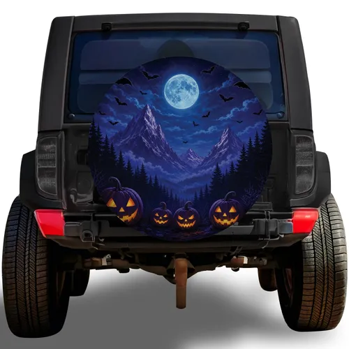 Halloween Moonlit Mountain Bats And Jack O Lanterns For Spooky Road Trip Travel Spare Tire Cover