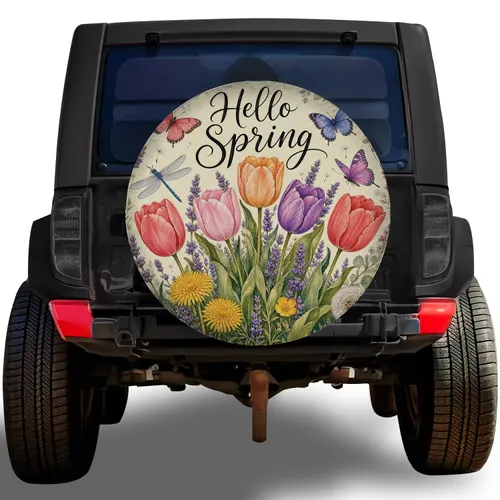 Hello Spring Tulips Butterflies Botanical Garden Decor For RV Trailer Travel Campers Spare Tire Cover