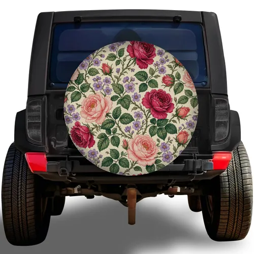 Vintage Pink Rose Garden Floral For RV Camping, Trailer Travel, And Road Trip Getaways Spare Tire Cover