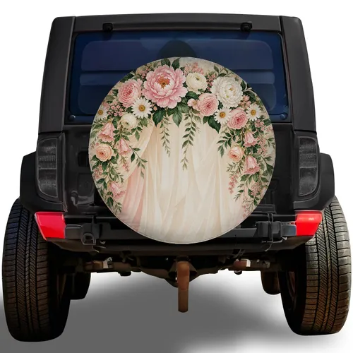 Blush Peony And Rose Floral Swag For Romantic Wedding Travel And Camper Adventures Spare Tire Cover