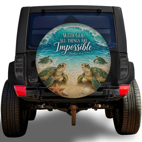 Ocean Sea Turtles With God All Things Are Possible Beach Faith Gift for Christians Spare Tire Cover