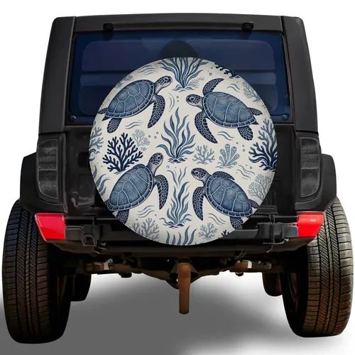 Sea Turtle Coral Ocean Coastal Road Trip Style for Outdoor RV Camper Trailer Adventures Spare Tire Cover
