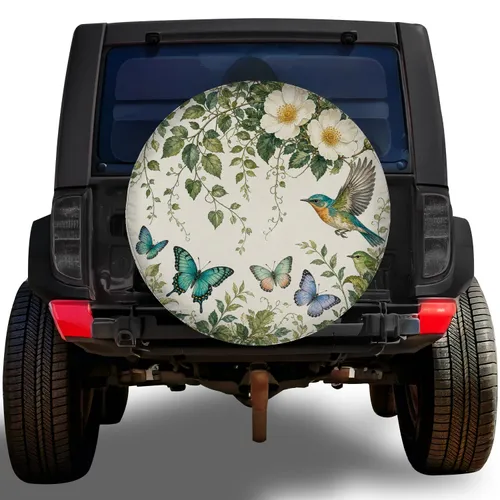 Watercolor Wild Roses Butterflies And Songbirds For Nature Loving Outdoor RV Travelers Spare Tire Cover