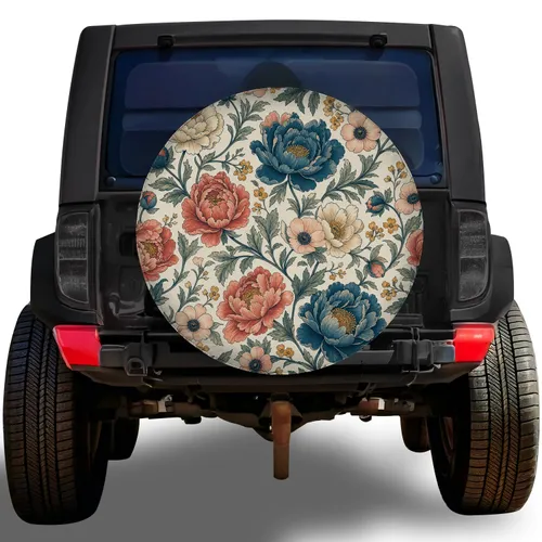 Vintage Teal Peony Floral For Romantic RV Camping And Countryside Road Trips Fans Spare Tire Cover