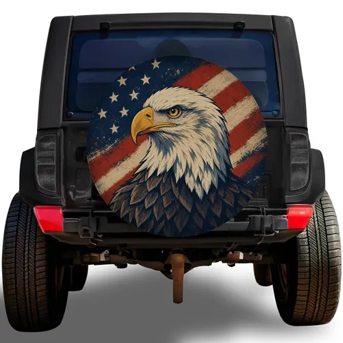 Bald Eagle American Flag Patriotic Outdoor Road Trip Style For Jeep RV SUV Travelers Spare Tire Cover