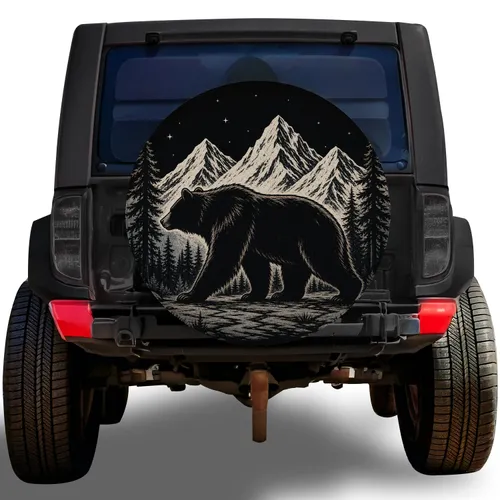Black Bear Alpine Mountain Forest Road Trip Camping Adventure For RV And SUV Travelers Spare Tire Cover