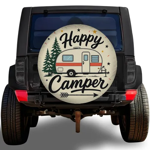 Happy Camper Vintage Travel Trailer Camping RV Adventure Gift for Outdoor Lovers Spare Tire Cover