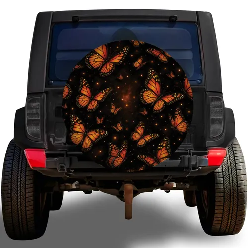 Glowing Orange Monarch Butterflies For Night Garden Camping And RV Road Adventures Spare Tire Cover