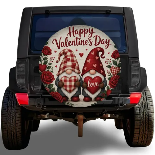 Happy Valentine'S Day Gnomes With Roses For Romantic RV Camper Travel Decoration Spare Tire Cover
