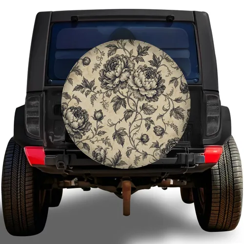 Vintage Peony Vine Engraving for RV Camping Travel Trailer and Outdoor Adventures Spare Tire Cover