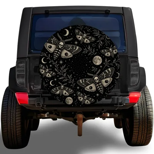 Skull Moth Celestial Gothic Road Style for RV Camping and Dark Cottage Travelers Spare Tire Cover