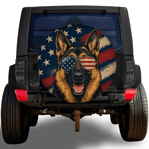 German Shepherd American Flag Aviator Sunglasses For Patriotic Road Trips And Camping Spare Tire Cover