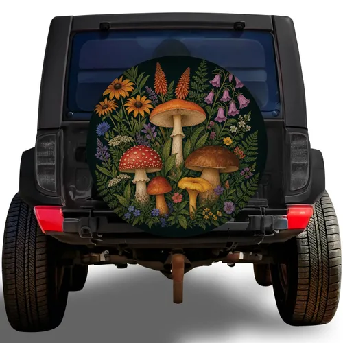 Woodland Mushroom Wildflower Botanical For Nature Loving Camper And RV Adventure Style Spare Tire Cover