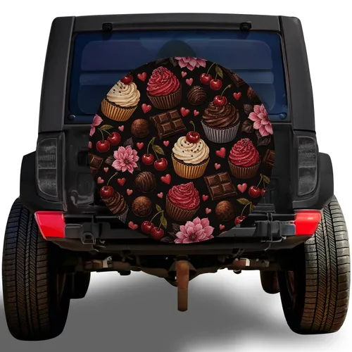 Chocolate Cupcakes Cherries Hearts For Sweet Valentine Road Trips And Dessert Lovers Spare Tire Cover