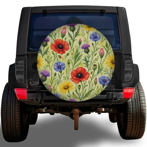 Watercolor Wildflower Meadow For Spring Road Trips And Outdoor Nature Loving RV Drivers Spare Tire Cover