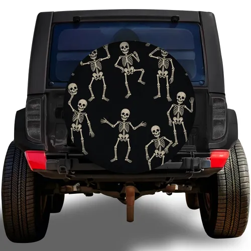 Playful Dancing Skeletons for Halloween Road Trips, Campers and Adventure Vehicles Spare Tire Cover