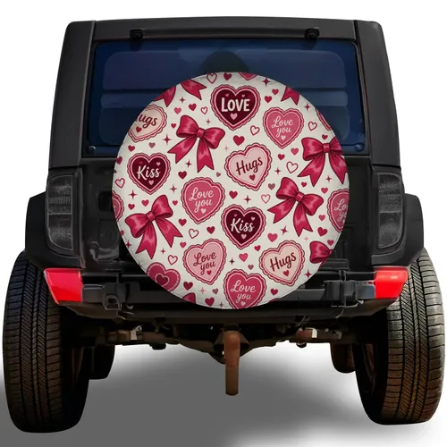 Valentine Hearts And Satin Bows For Romantic RV Travel, Campers And Loving Sweethearts Spare Tire Cover