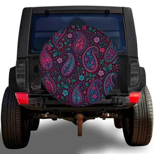 Burgundy Paisley Botanical Boho Adventure Road Trip Style For Jeep SUV RV Travelers Spare Tire Cover