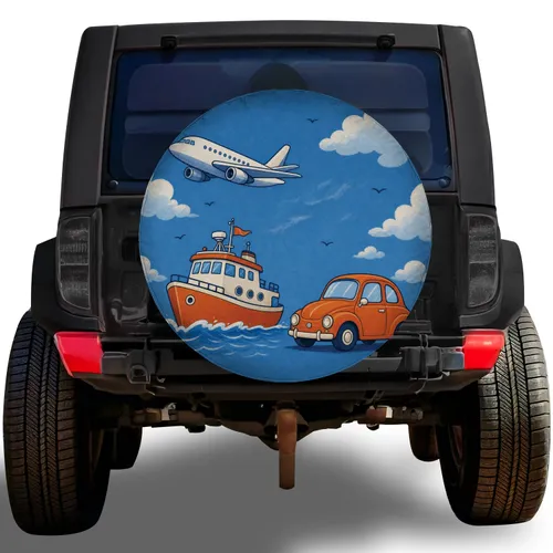 Airplane Boat Vintage Car Travel Adventure Road Trip Gift for Wanderlust SUV Drivers Spare Tire Cover