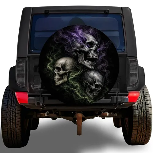 Realistic Three Skull Gothic Fantasy For Halloween Jeep And Off Road Adventure Drivers Spare Tire Cover