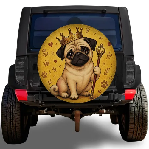 Crowned Pug Royal Puppy Wheel Decor for Jeep SUV RV Dog Lovers and Pet Parents Gift Spare Tire Cover