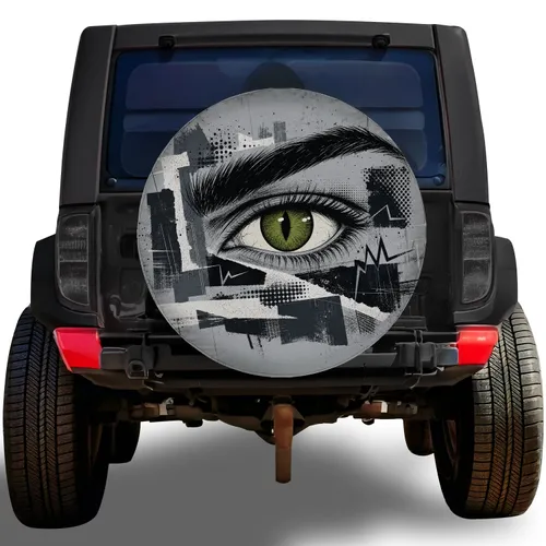Green Cat Eye Urban Collage For Jeep SUV Adventure Drivers And Off Road Travel Trips Spare Tire Cover