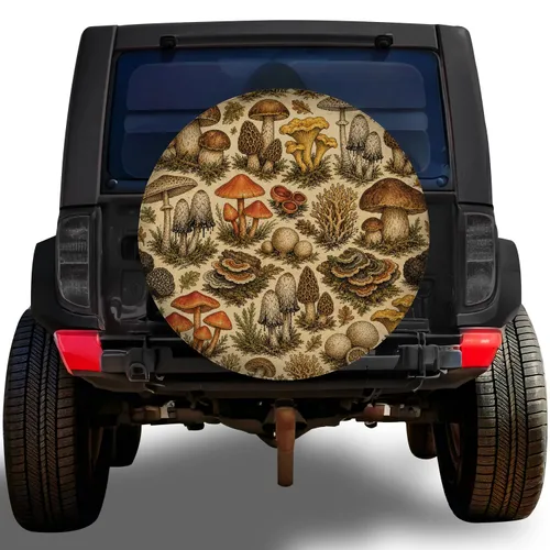 Vintage Mushroom Botanical Motif For Woodland Camping Jeep And RV Outdoor Enthusiasts Spare Tire Cover