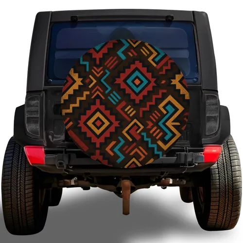 Hand Painted Aztec Geometric Motifs For Boho Road Trips And Adventure Travelers Spare Tire Cover