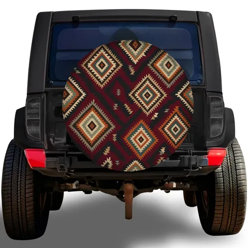 Southwestern Ikat Geometric Chevron Medallion Style For RV Trailer Camping Adventures Spare Tire Cover
