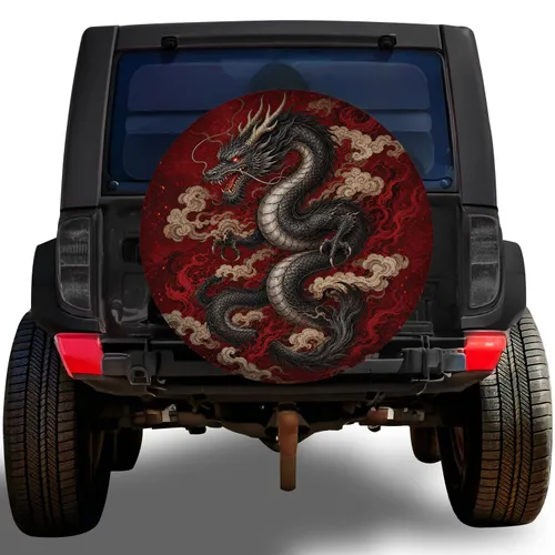 Eastern Dragon Crimson Fantasy For Off-Road Adventure And Mythic Vehicle Style Fans Spare Tire Cover