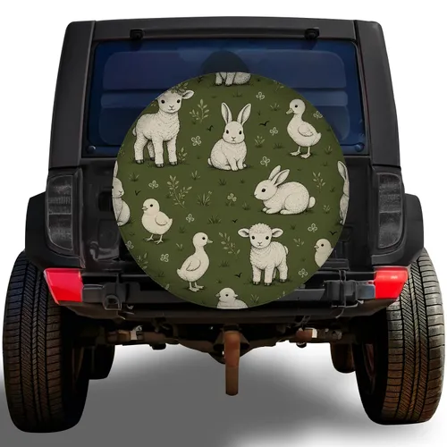 Vintage Farm Animal Meadow Nursery Art For Rustic Camping Jeep SUV RV Animal Lovers Spare Tire Cover