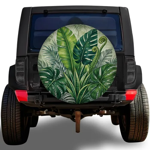 Tropical Monstera Palm Leaves For RV Camping Trailer And Road Trip Adventure Lovers Spare Tire Cover