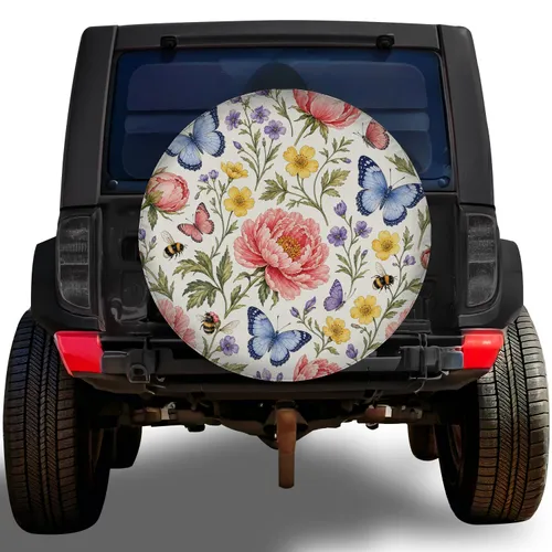 Watercolor Peonies And Butterflies For Spring Road Trips And Garden Loving Drivers Spare Tire Cover