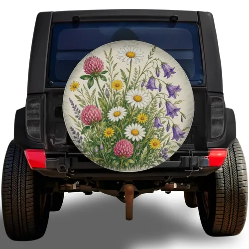 Watercolor Wildflower Meadow Bouquet For Summer Road Trips, Camping And Nature Lovers Spare Tire Cover