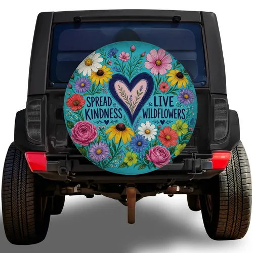 Wildflower Heart Kindness Quote For Boho Camper RV Trailer Outdoor Travel Lovers Spare Tire Cover