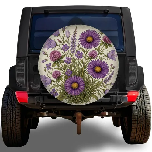 Purple Wildflower Meadow Bouquet For Boho Outdoor Camping, RV Travel And Garden Lovers Spare Tire Cover