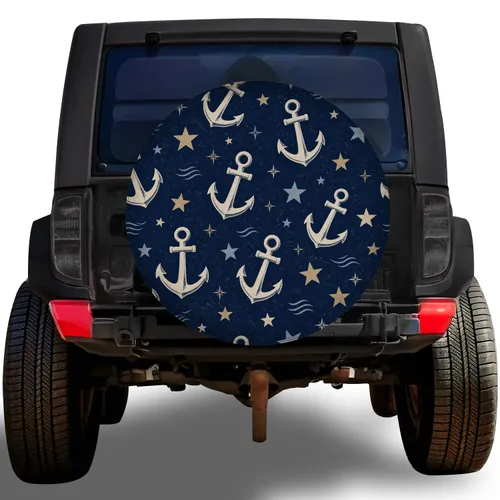 Nautical Anchor And Star Navy Style For Coastal RV Travel And Camping Adventures Spare Tire Cover