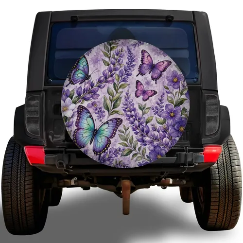 Lavender Floral Butterflies for Boho Camping RV Trailer SUV Outdoor Travel Style Spare Tire Cover