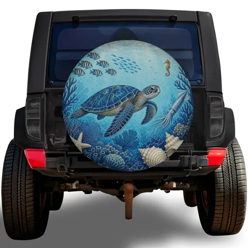 Sea Turtle Coral Reef Marine Life For Coastal Road Trip Travel RV Camper Adventures Spare Tire Cover