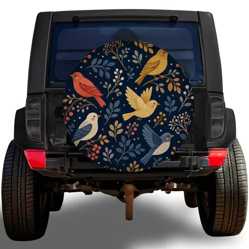 Folk Art Songbirds And Botanical Florals For RV Camping Travel Outdoor Decor Lovers Spare Tire Cover