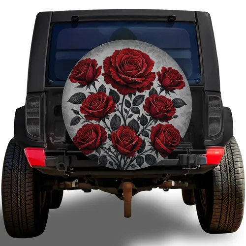 Crimson Red Rose Bouquet Gothic Floral for Romantic RV Trailer Road Adventures Spare Tire Cover