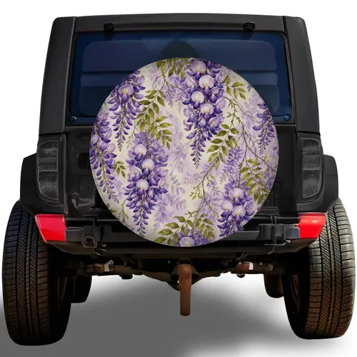 Purple Wisteria Flowers Botanical Garden Camping Style For RV Trailer SUV Travelers Spare Tire Cover
