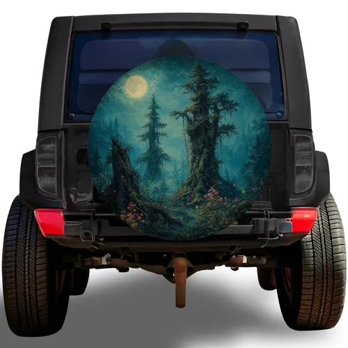 Enchanted Forest Moon And Wildflowers For Jeep RV Camping Adventure Gear Enthusiasts Spare Tire Cover
