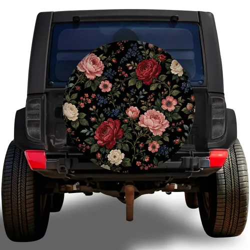 Vintage Rose Peony Botanical Garden Florals For Jeep SUV RV Road Trip Adventure Style Spare Tire Cover