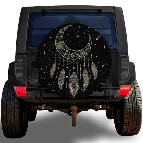 Celestial Dreamcatcher Moon Feathers For Boho SUV RV Road Trip Travel Adventure Decor Spare Tire Cover