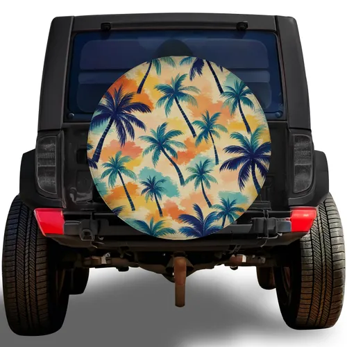 Tropical Palm Trees for Beach Road Trips and Island Style Jeep SUV RV Adventures Spare Tire Cover