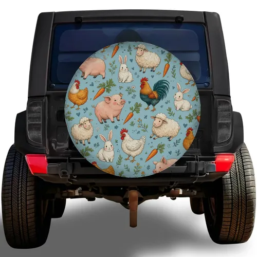 Farm Animal Barnyard Watercolor For Cute Country Road Trips And Rural Life Lovers Spare Tire Cover