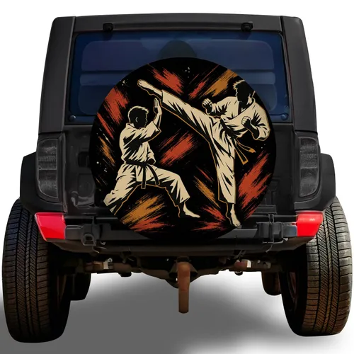 Karate Sparring Silhouettes For Dojo Training Martial Arts Fans And Kickboxing Lovers Spare Tire Cover