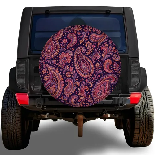 Midnight Paisley Boho Floral Motif For Road Trip RV SUV Truck Camper Enthusiasts Spare Tire Cover