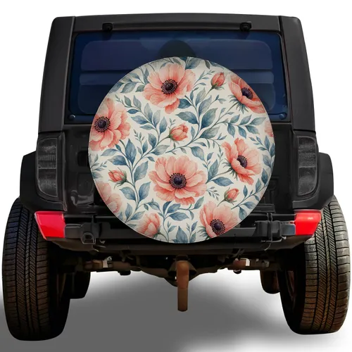 Watercolor Coral Anemones For Garden-Inspired RV Travel And Camper Road Adventures Spare Tire Cover